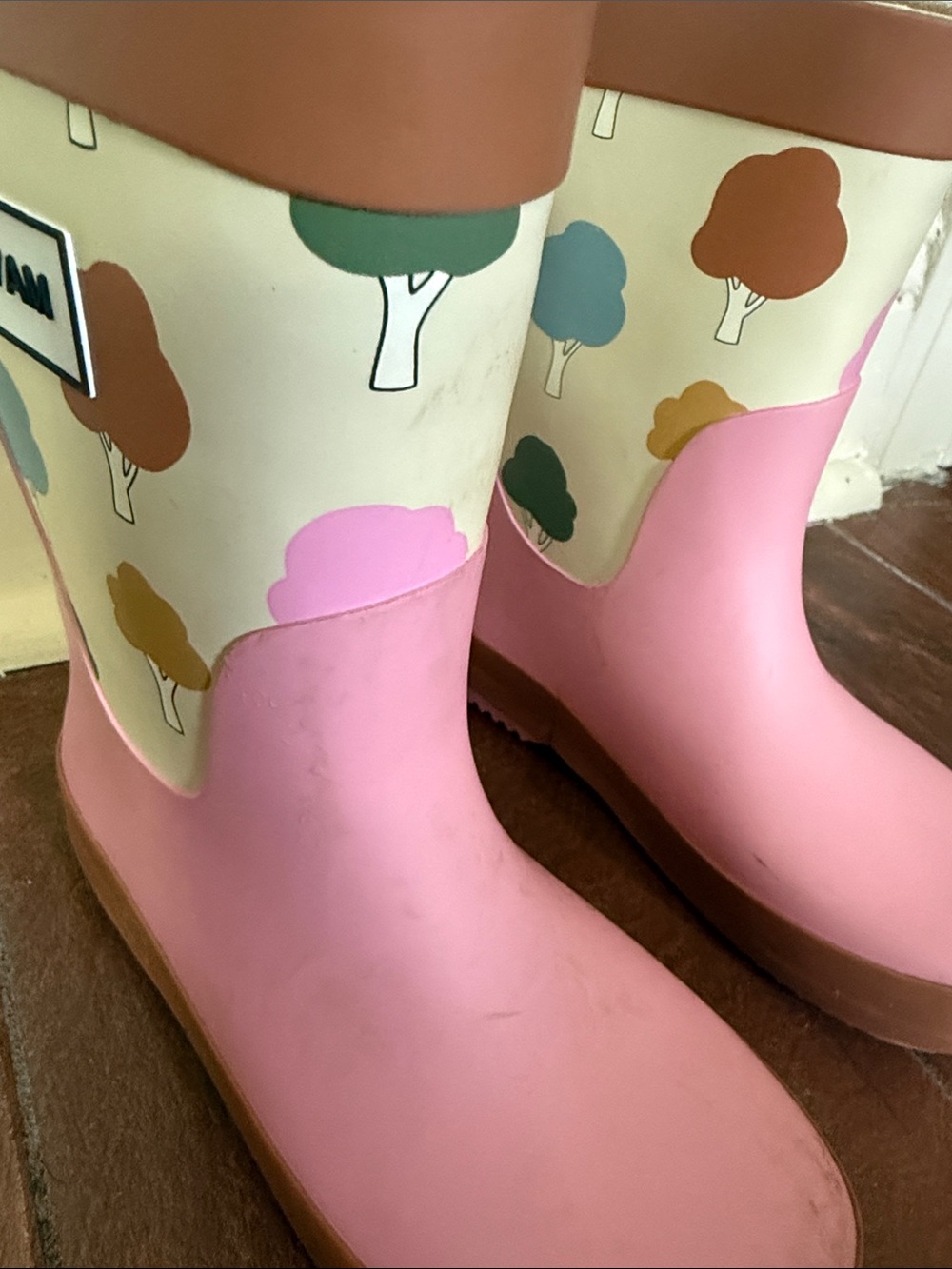 Kids Pink Waterproof Rain Boots with Tree Motif - Picture 4 of 9